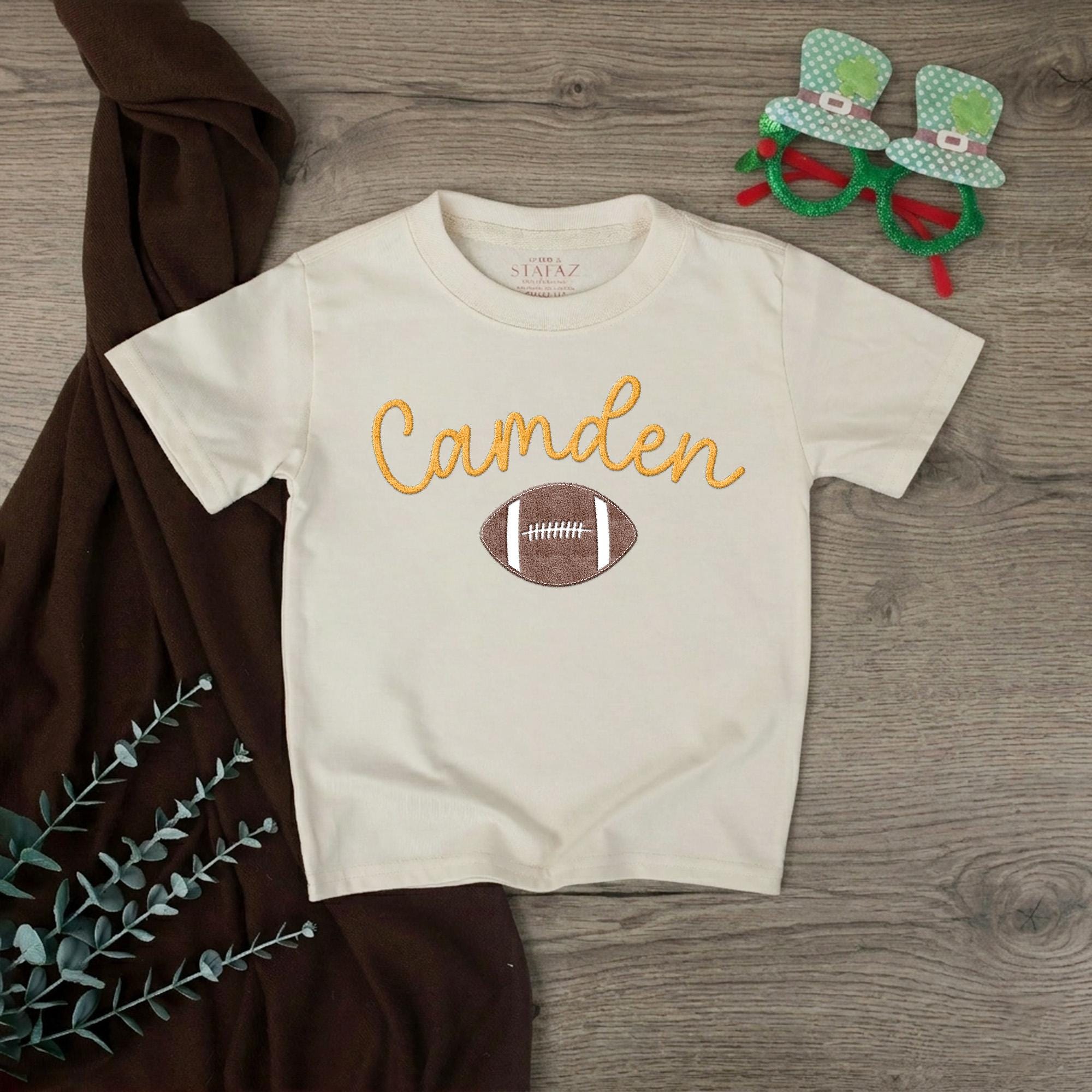 Football Baby Shirt with Custom Name and Embroidered Ball, Personalized Game Day Outfit for Newborns and Toddlers