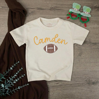 Football Baby Shirt with Custom Name and Embroidered Ball, Personalized Game Day Outfit for Newborns and Toddlers