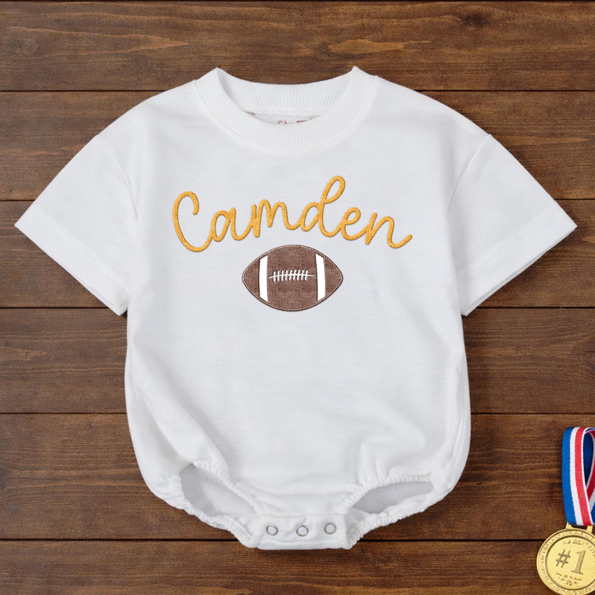 Football Baby Shirt with Custom Name and Embroidered Ball, Personalized Game Day Outfit for Newborns and Toddlers