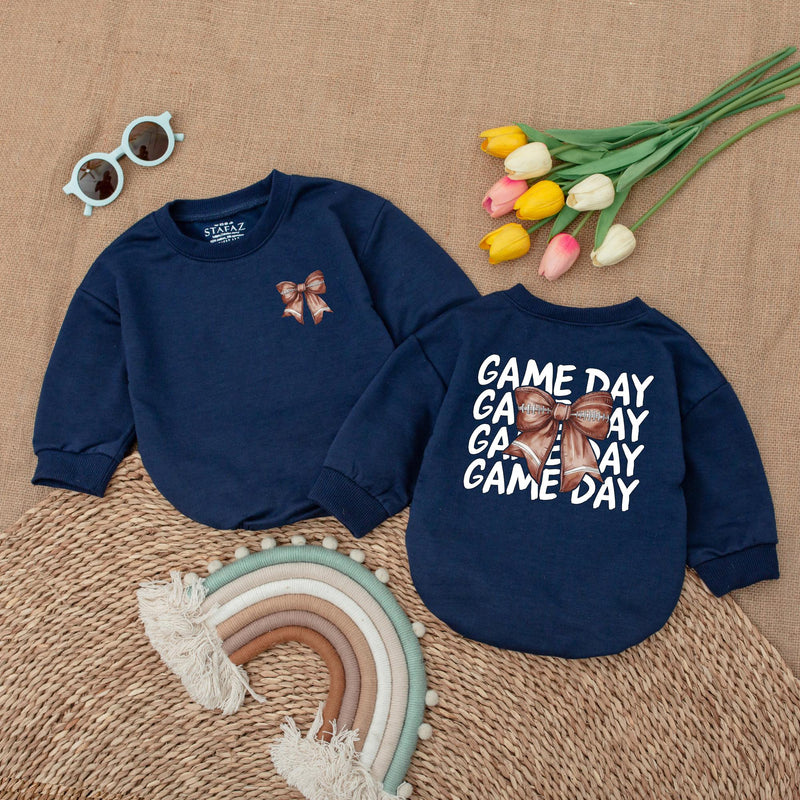Football Game Day Baby Romper with Bow Adorable Sports Baby Bodysuit Brown Graphic Perfect for Football Season Baby Shower Gift