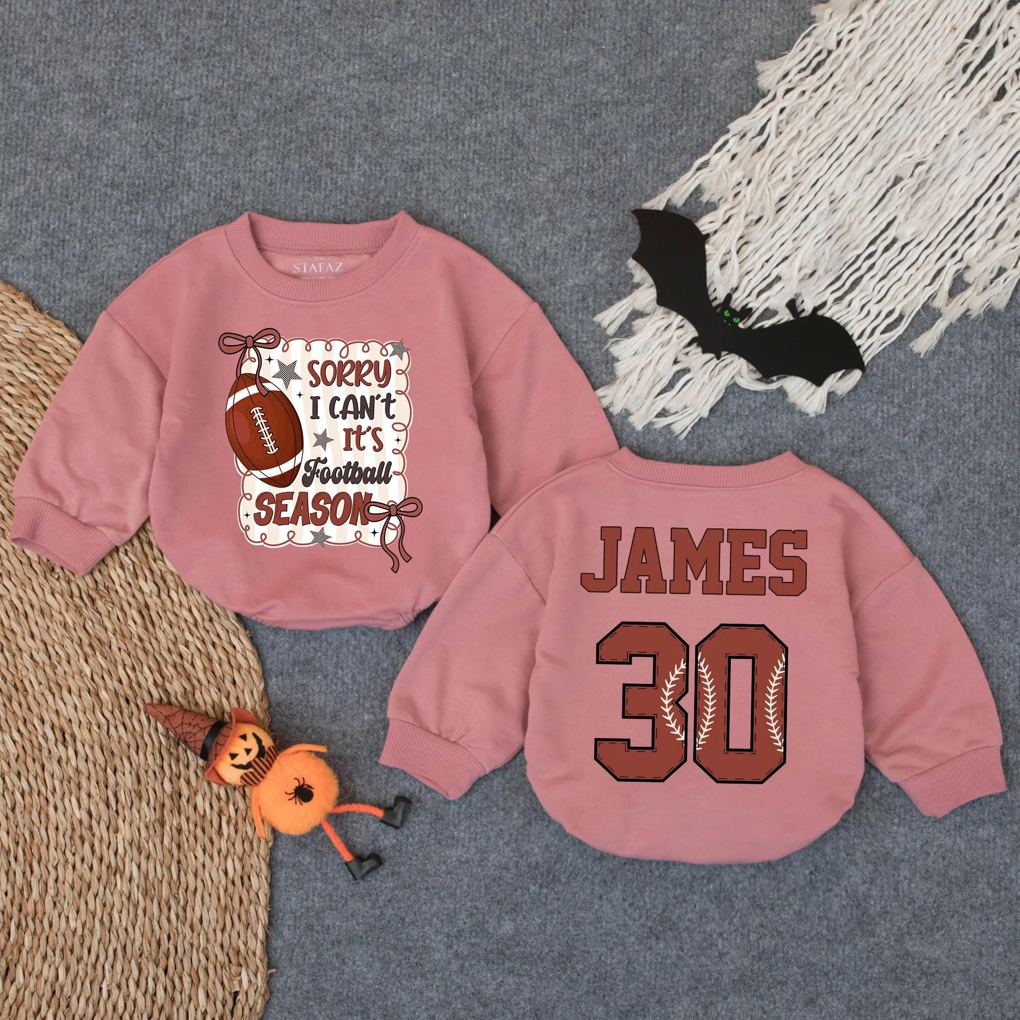 Football Season Baby Romper Sorry I Can't Fun Game Day Outfit Sporty Boy Clothes Varsity Style Baby Shower Gift with Custom Name