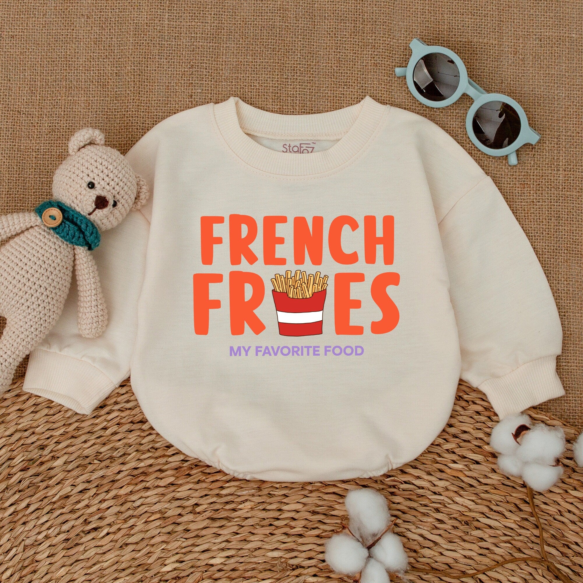 French Fries Baby Romper with Fun Colorful Design Unisex Baby Outfit Newborn Girl Gift Soft Cotton Playful Shower Present First Birthday