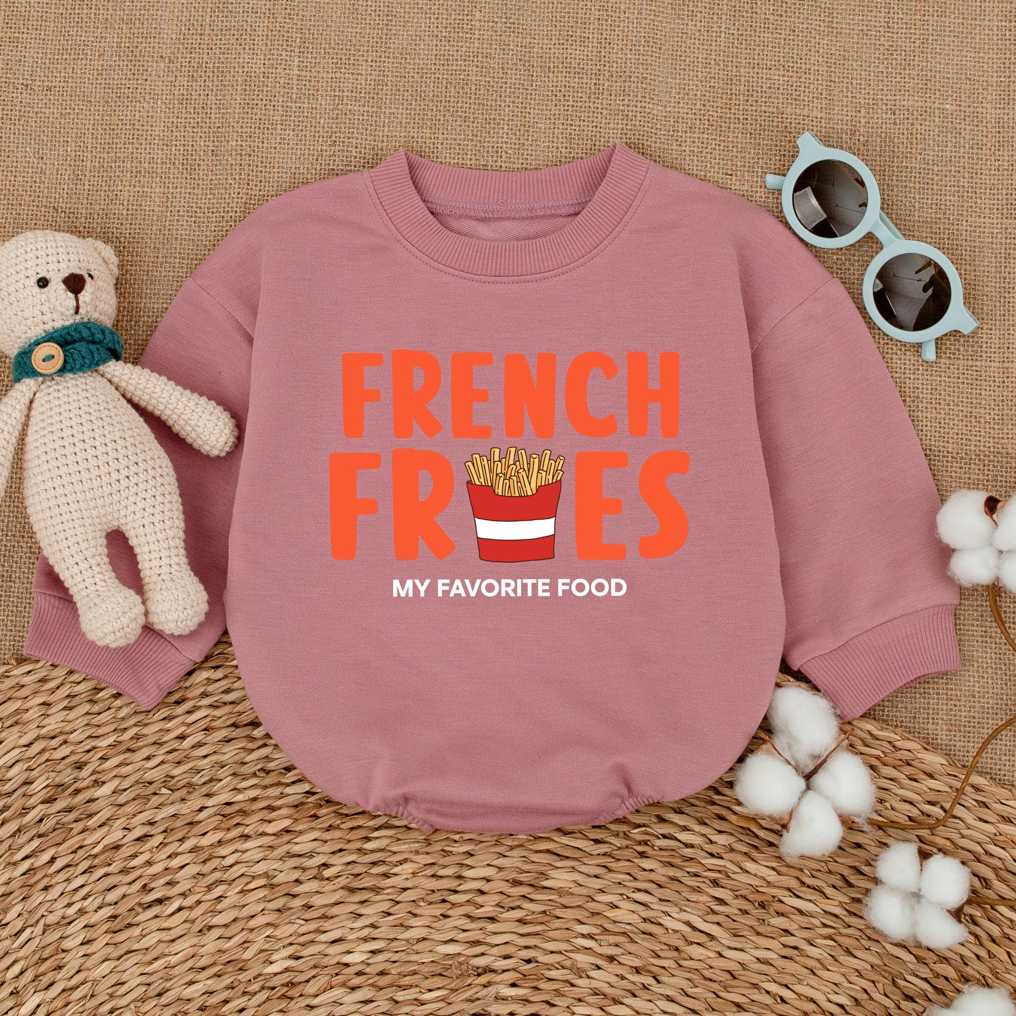 French Fries Baby Romper with Fun Colorful Design Unisex Baby Outfit Newborn Girl Gift Soft Cotton Playful Shower Present First Birthday