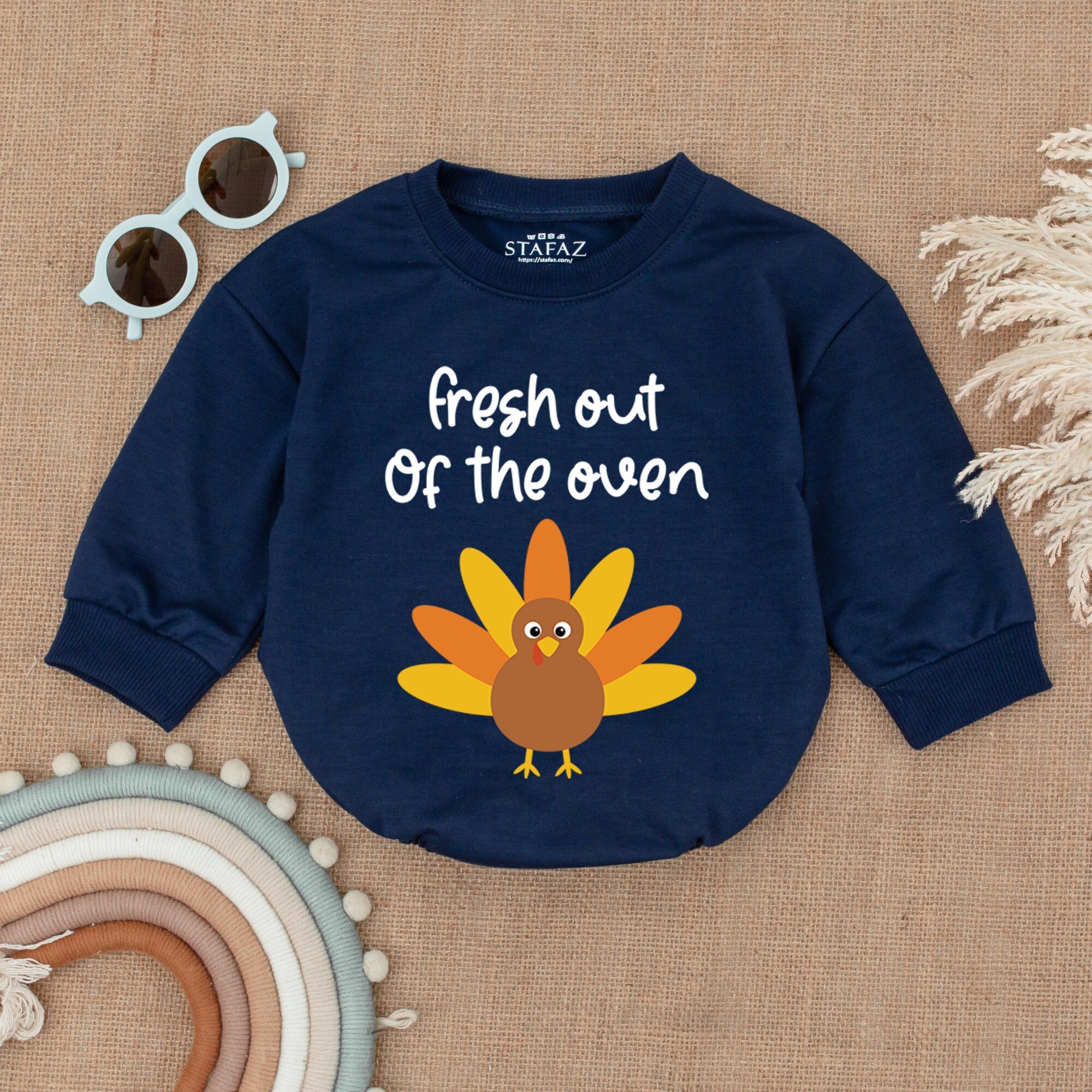 Fresh Out of the Oven Turkey Graphic Baby Romper Thanksgiving Long Sleeve Bodysuit Autumn Infant Outfit Soft Cotton First Fall Clothing