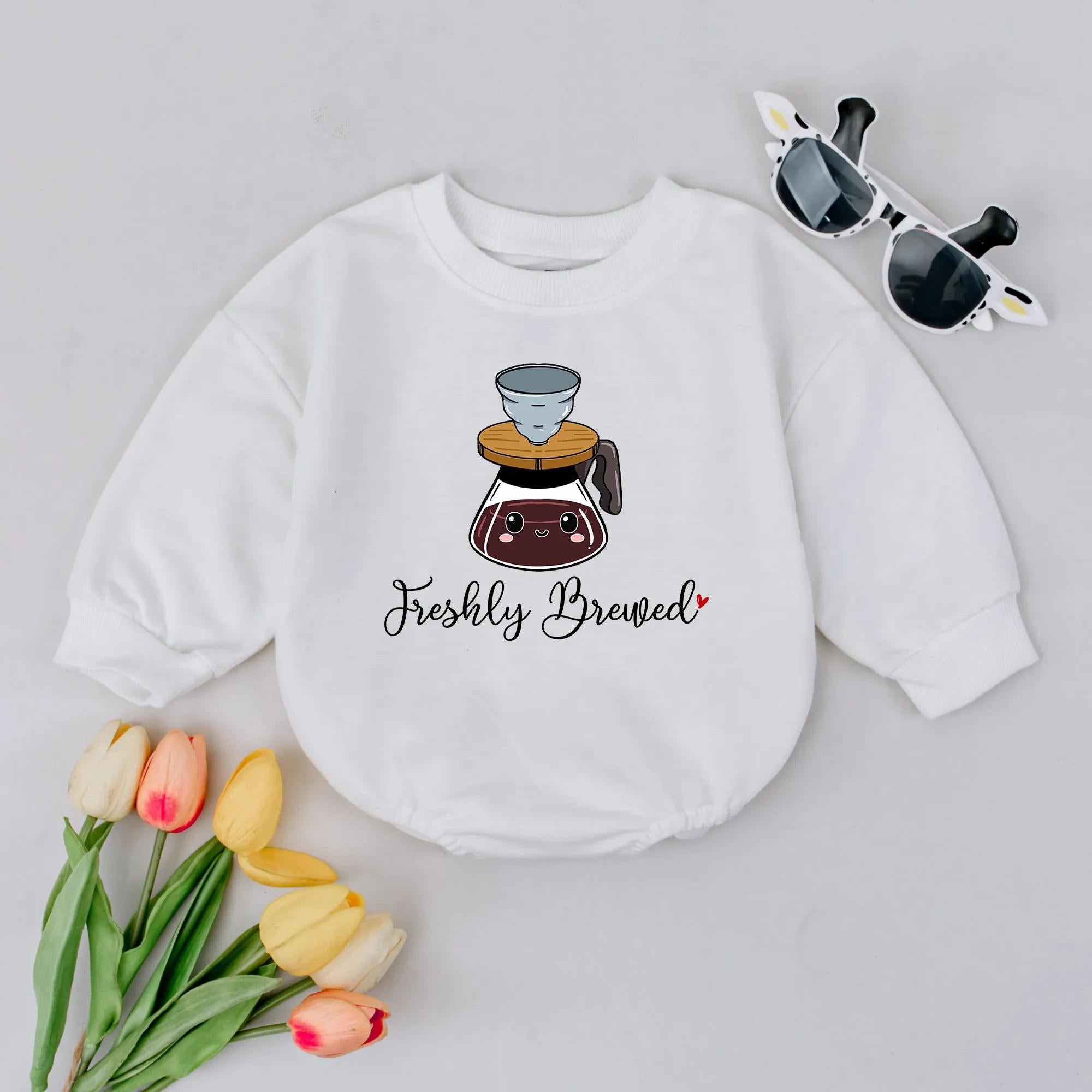 Freshly Brewed Coffee Pot Baby Romper Cute Gift for Newborns Soft Cotton Barista Outfit with Smiling Face Perfect for Baby Showers