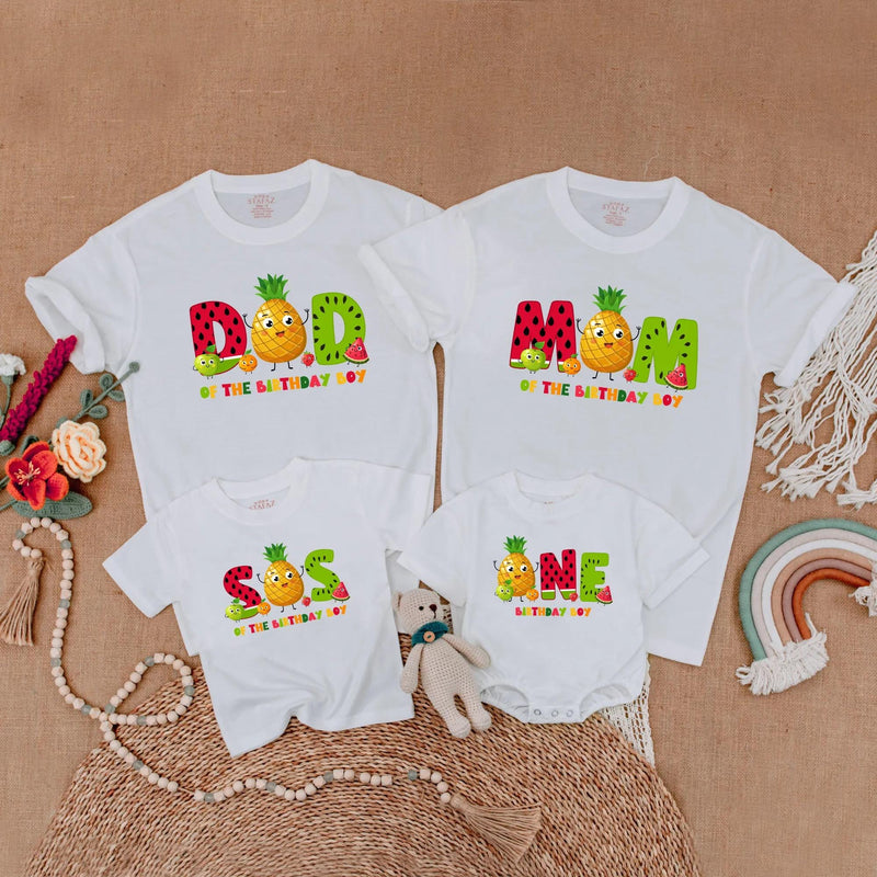 Fruit Birthday Family Matching Shirts with Pineapple Design Mom Dad of the Birthday Boy Outfits First Party Summer Theme Kids Tee