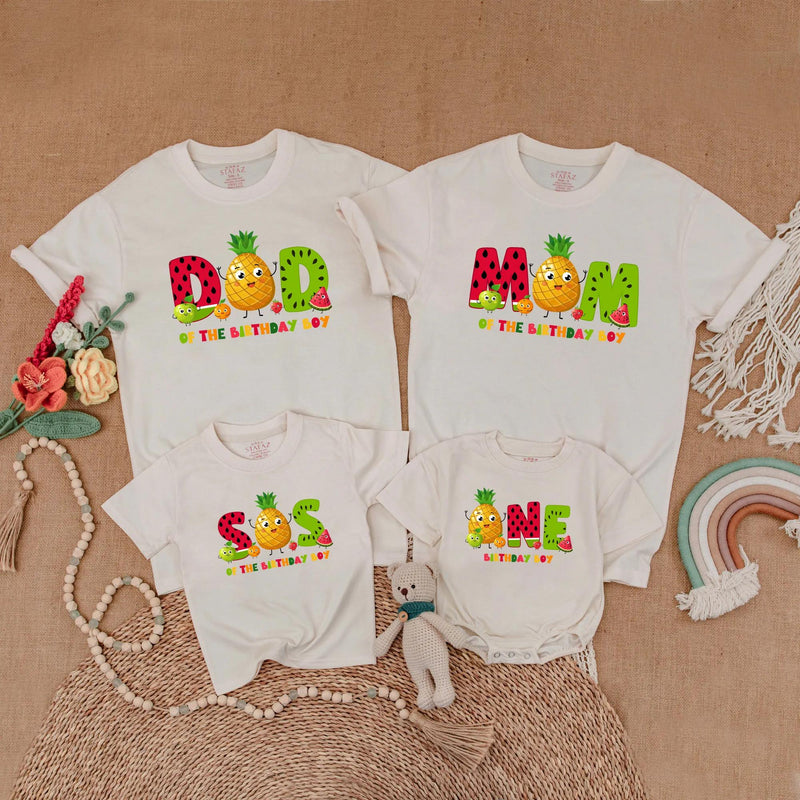 Fruit Birthday Family Matching Shirts with Pineapple Design Mom Dad of the Birthday Boy Outfits First Party Summer Theme Kids Tee