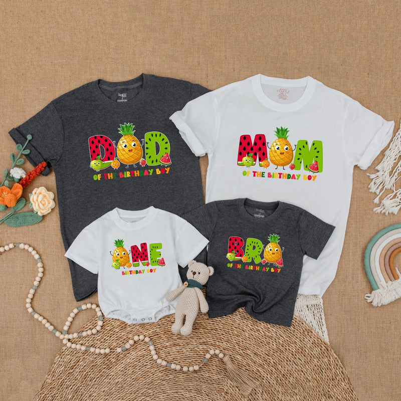 Fruit Birthday Family Matching Shirts with Pineapple Design Mom Dad of the Birthday Boy Outfits First Party Summer Theme Kids Tee