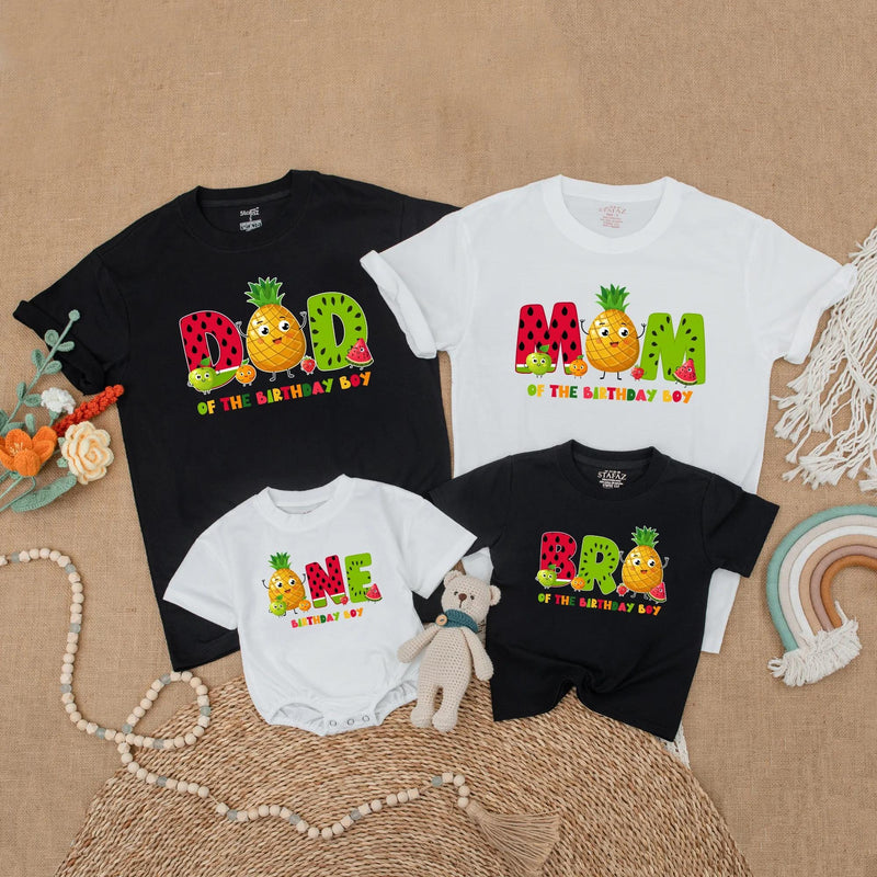 Fruit Birthday Family Matching Shirts with Pineapple Design Mom Dad of the Birthday Boy Outfits First Party Summer Theme Kids Tee