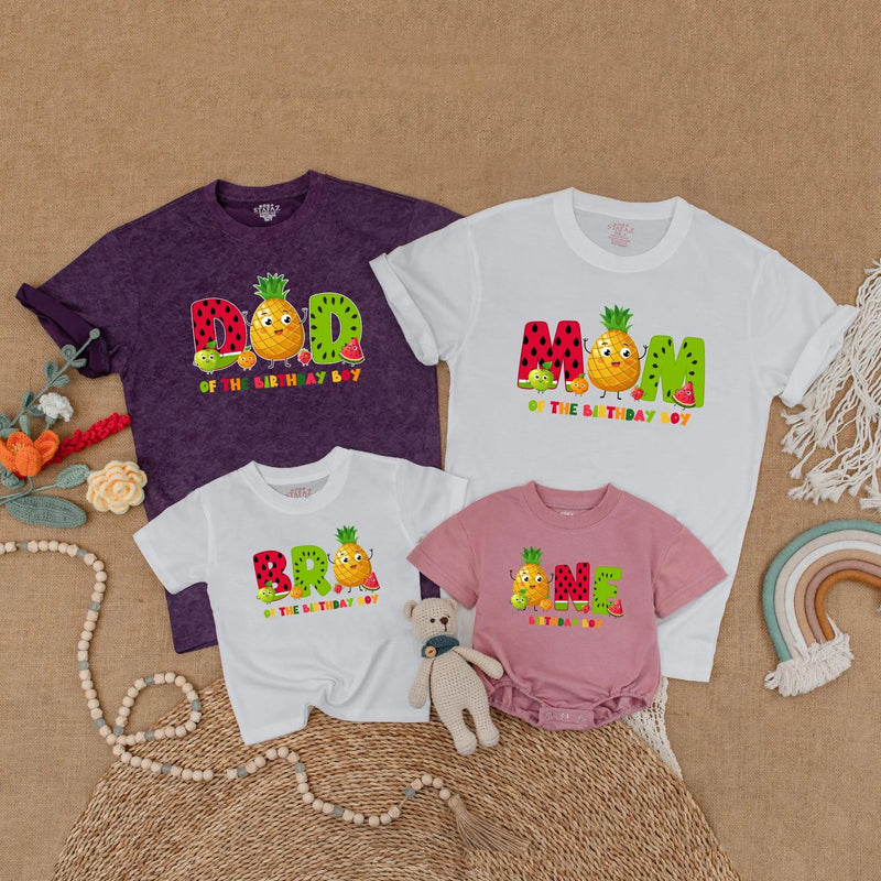 Fruit Birthday Family Matching Shirts with Pineapple Design Mom Dad of the Birthday Boy Outfits First Party Summer Theme Kids Tee