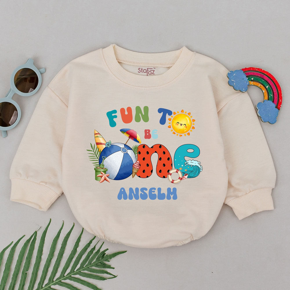 Fun to Be One Beach-Themed First Birthday Baby Romper Personalized with Name Summer Party Outfit Comfortable Cotton Cake Smash Gift
