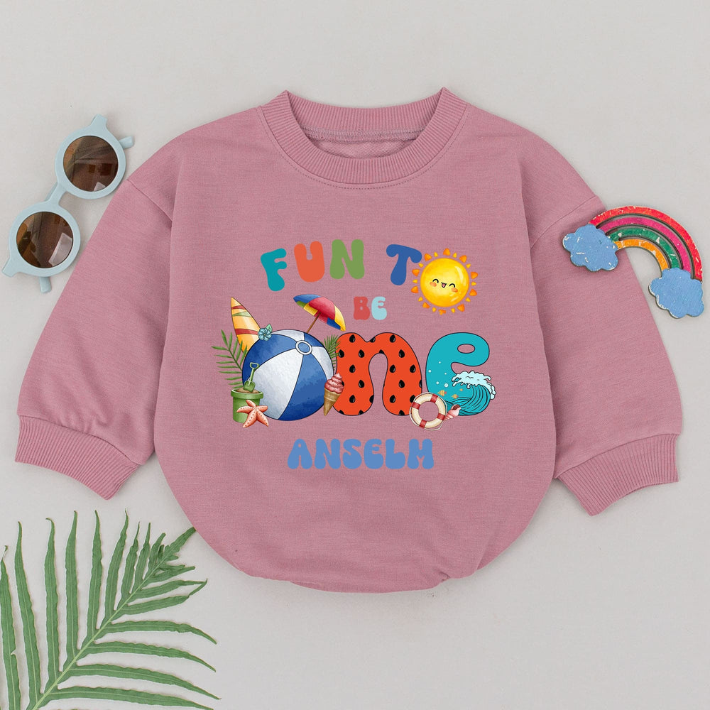 Fun to Be One Beach-Themed First Birthday Baby Romper Personalized with Name Summer Party Outfit Comfortable Cotton Cake Smash Gift