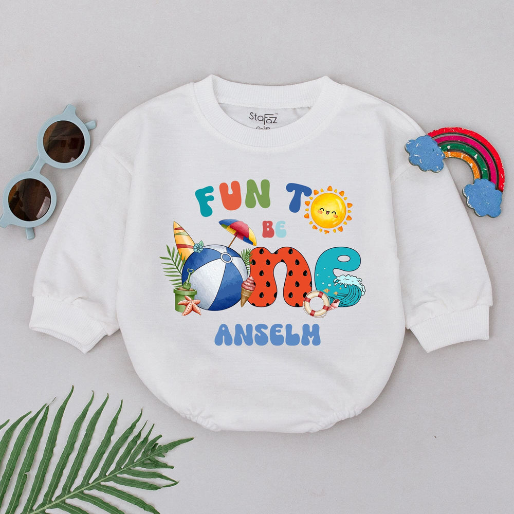 Fun to Be One Beach-Themed First Birthday Baby Romper Personalized with Name Summer Party Outfit Comfortable Cotton Cake Smash Gift