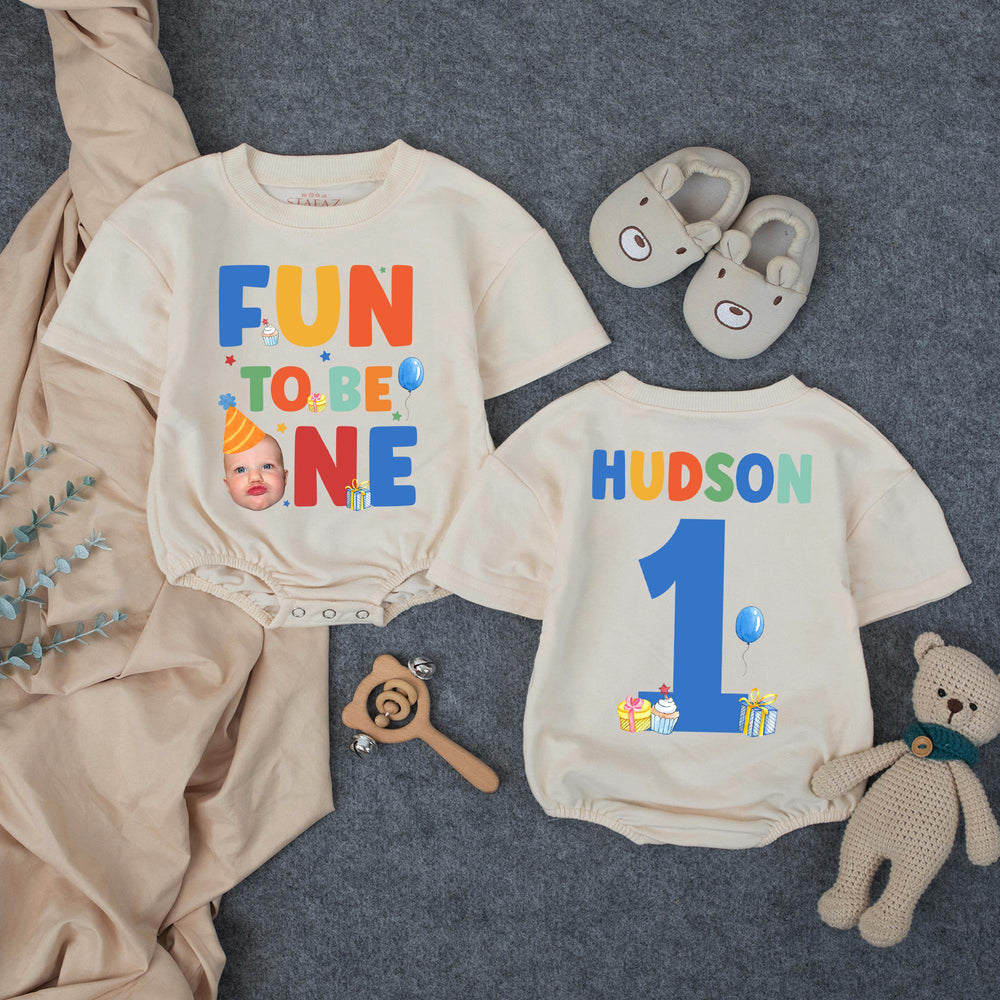 Fun to Be One Birthday Romper for Baby Boys Personalized 1st Birthday Outfit Photo Ready Cake Smash Cotton Comfortable Party Clothes