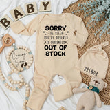 Funny Baby Bodysuit Custom Sleep Out of Stock Design Gender Neutral Newborn Outfit Soft Cotton Gift Idea for Baby Shower or Coming Home