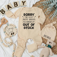 Funny Baby Bodysuit Custom Sleep Out of Stock Design Gender Neutral Newborn Outfit Soft Cotton Gift Idea for Baby Shower or Coming Home