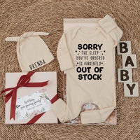 Funny Baby Bodysuit Custom Sleep Out of Stock Design Gender Neutral Newborn Outfit Soft Cotton Gift Idea for Baby Shower or Coming Home