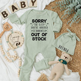 Funny Baby Bodysuit Custom Sleep Out of Stock Design Gender Neutral Newborn Outfit Soft Cotton Gift Idea for Baby Shower or Coming Home
