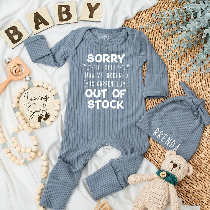 Funny Baby Bodysuit Custom Sleep Out of Stock Design Gender Neutral Newborn Outfit Soft Cotton Gift Idea for Baby Shower or Coming Home