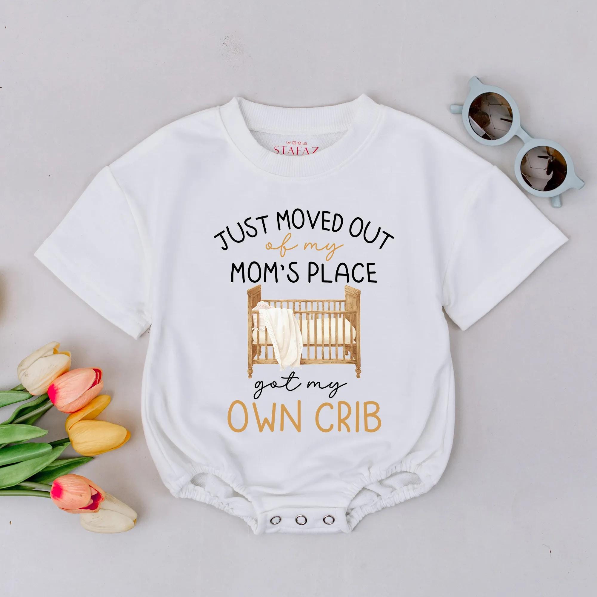 Funny Baby Coming Home Outfit Neutral Newborn Bodysuit with Minimalist Crib Design Perfect for Baby Shower Gift or Hospital Outfit