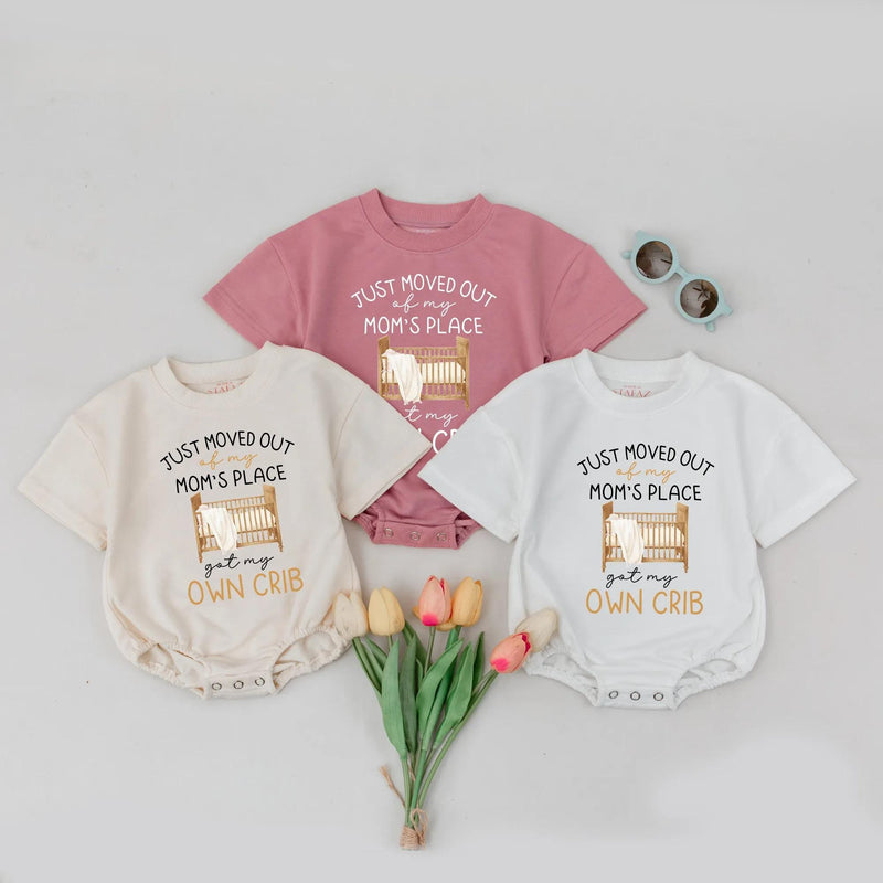 Funny Baby Coming Home Outfit Neutral Newborn Bodysuit with Minimalist Crib Design Perfect for Baby Shower Gift or Hospital Outfit