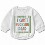 Funny Baby Romper with 'I Can't F***ing Read' Quote, Long Sleeve Sweatshirt Style, Soft Cotton, Perfect for Gag Gifts, 0-24 Months