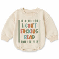 Funny Baby Romper with 'I Can't F***ing Read' Quote, Long Sleeve Sweatshirt Style, Soft Cotton, Perfect for Gag Gifts, 0-24 Months