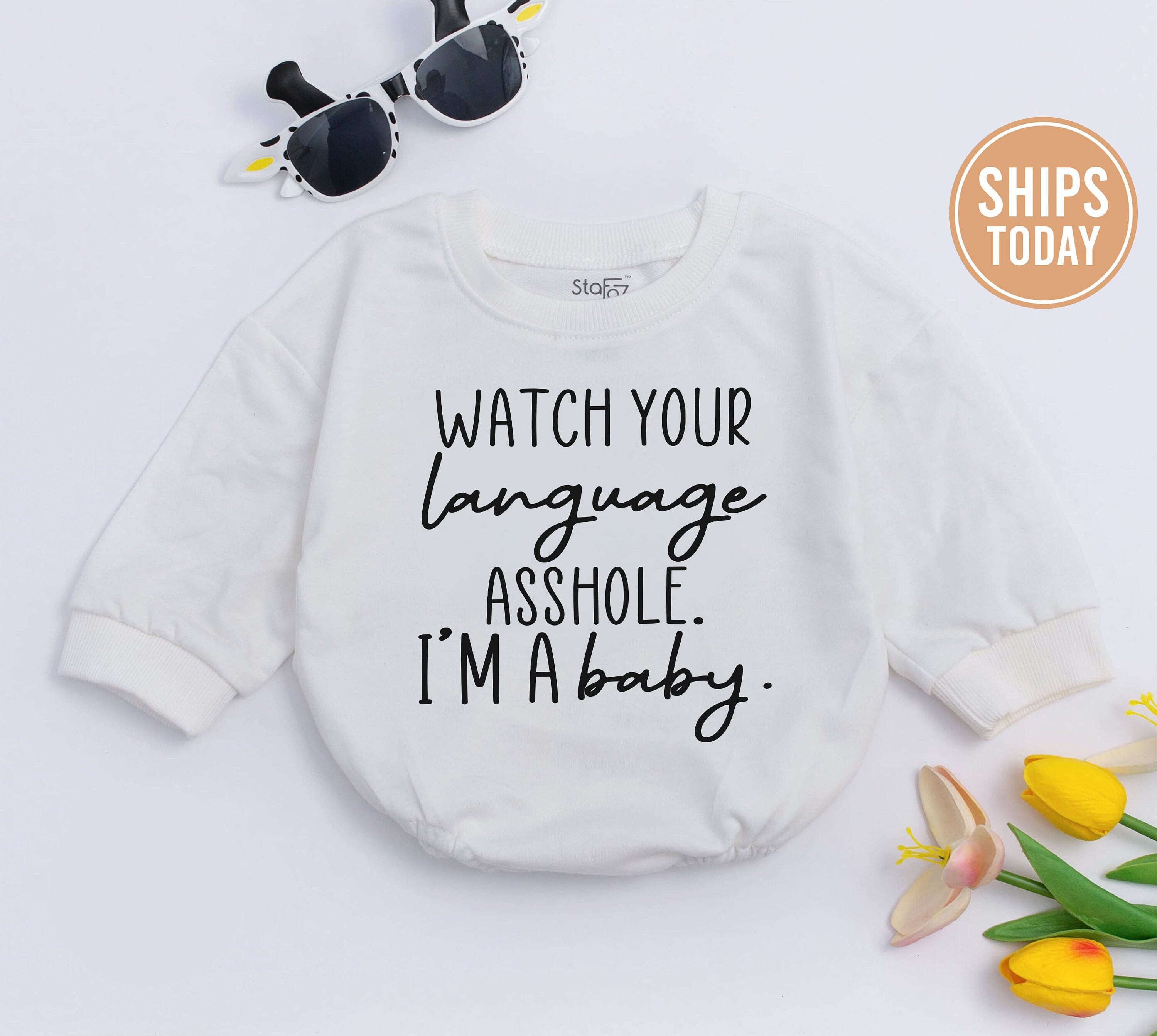 Funny Baby Romper Watch Your Language Message Gift Idea for Newborns Comfortable Cotton Infant Outfit Perfect for Baby Shower Humor