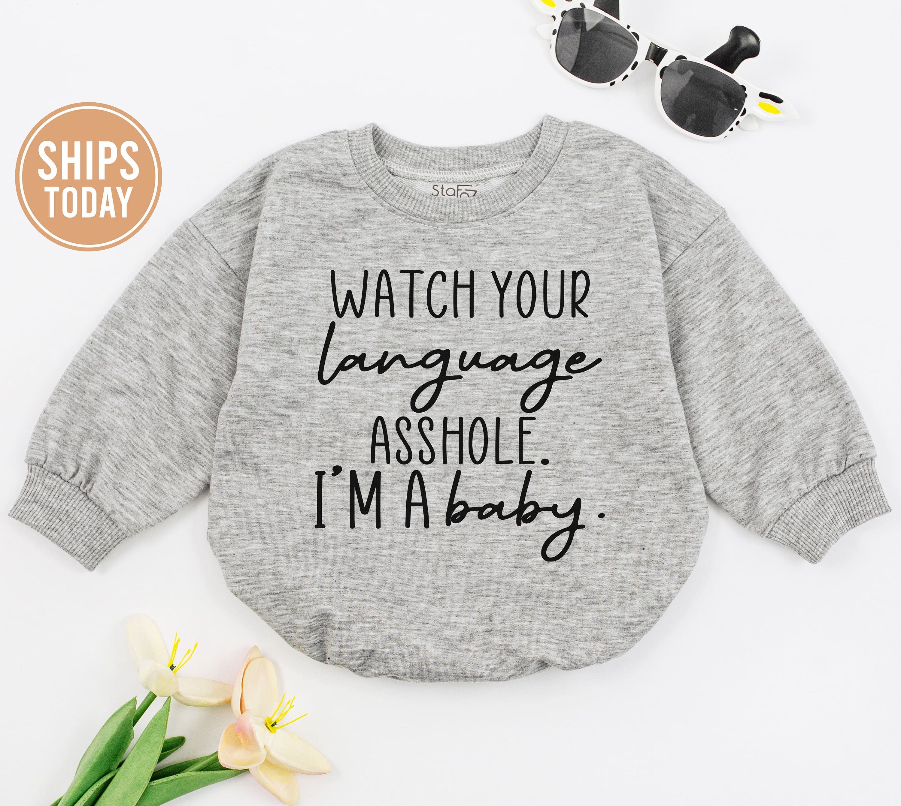 Funny Baby Romper Watch Your Language Message Gift Idea for Newborns Comfortable Cotton Infant Outfit Perfect for Baby Shower Humor