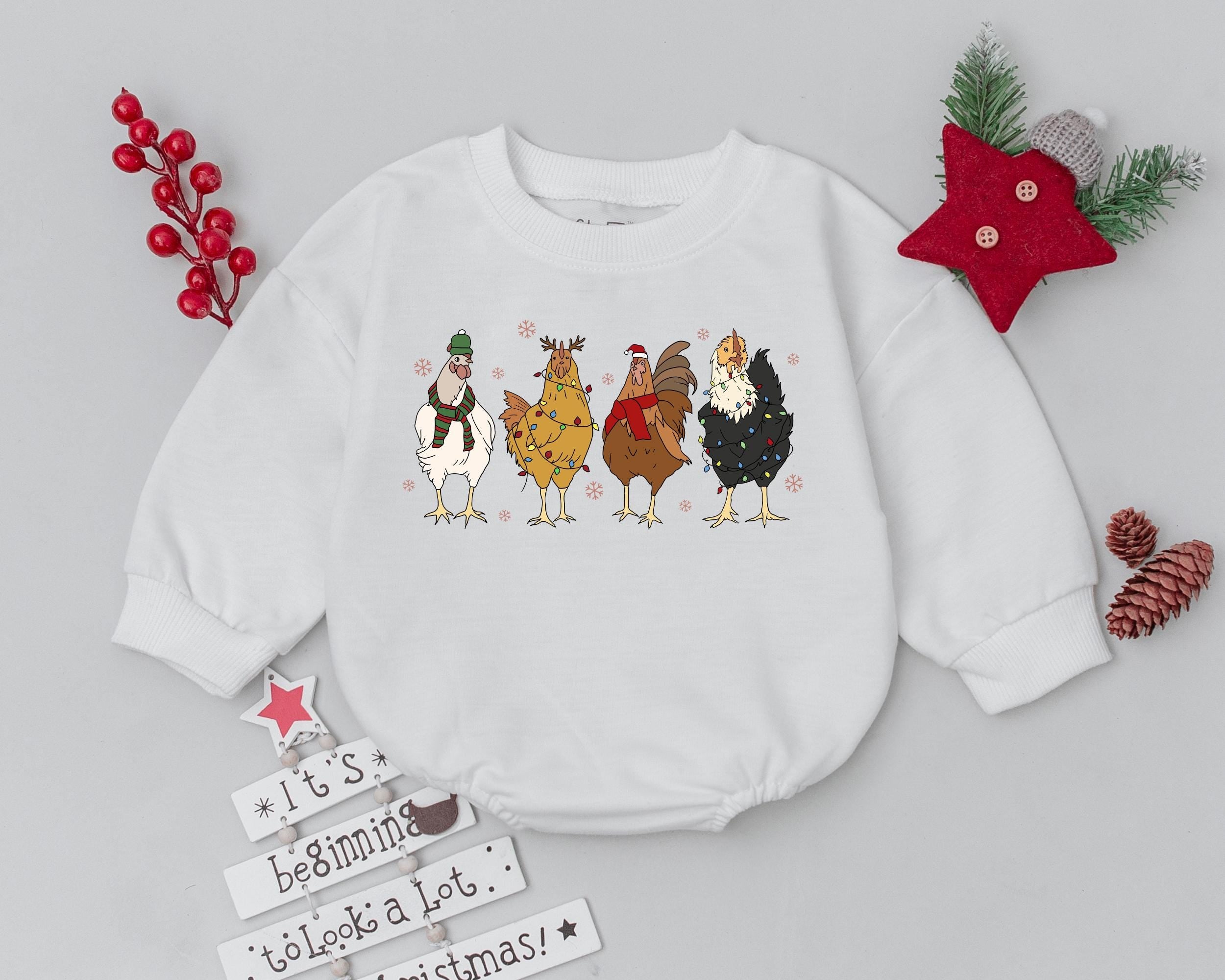 Funny Christmas Chickens Romper My First Holiday Outfit Baby Gift Farm Animal Bodysuit Soft Cotton Festive Winter Infant Clothes