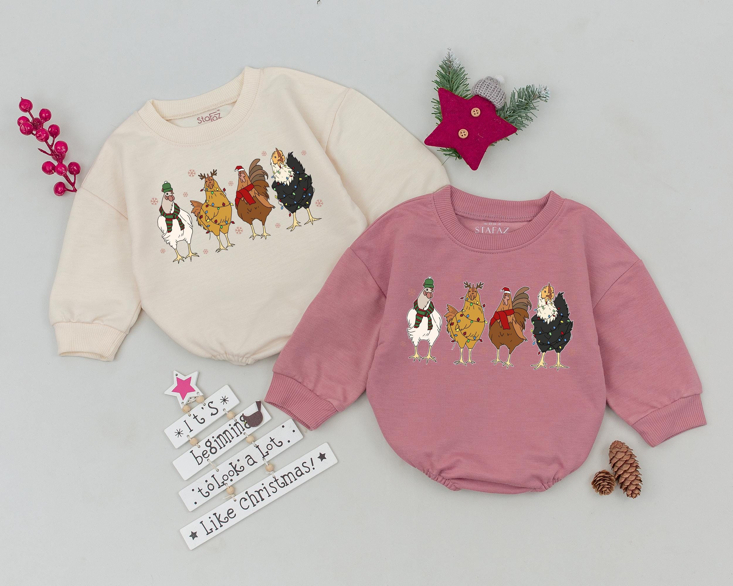 Funny Christmas Chickens Romper My First Holiday Outfit Baby Gift Farm Animal Bodysuit Soft Cotton Festive Winter Infant Clothes