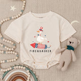 Funny Firequacker Baby Romper for Fourth of July, Patriotic Duck Outfit, Independence Day Infant Clothes, Soft Cotton Baby Gift