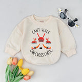 Funny Hockey Baby Bodysuit Can’t Walk Can Cross Check Red Helmet Design Gift for Newborns Sports Outfit for Boys or Girls Soft Cotton