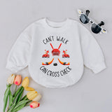 Funny Hockey Baby Bodysuit Can’t Walk Can Cross Check Red Helmet Design Gift for Newborns Sports Outfit for Boys or Girls Soft Cotton