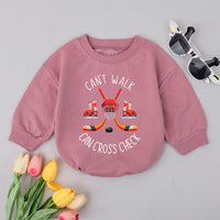 Funny Hockey Baby Bodysuit Can’t Walk Can Cross Check Red Helmet Design Gift for Newborns Sports Outfit for Boys or Girls Soft Cotton