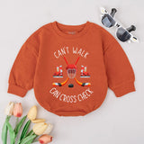 Funny Hockey Baby Bodysuit Can’t Walk Can Cross Check Red Helmet Design Gift for Newborns Sports Outfit for Boys or Girls Soft Cotton