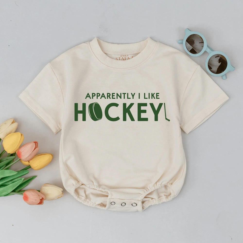 Funny Hockey Baby Romper with Green Puck and Stick Design Soft Cotton Outfit for Sports-Loving Families Baby Shower Gift or Birthday