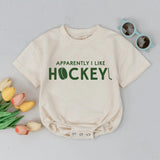 Funny Hockey Baby Romper with Green Puck and Stick Design Soft Cotton Outfit for Sports-Loving Families Baby Shower Gift or Birthday