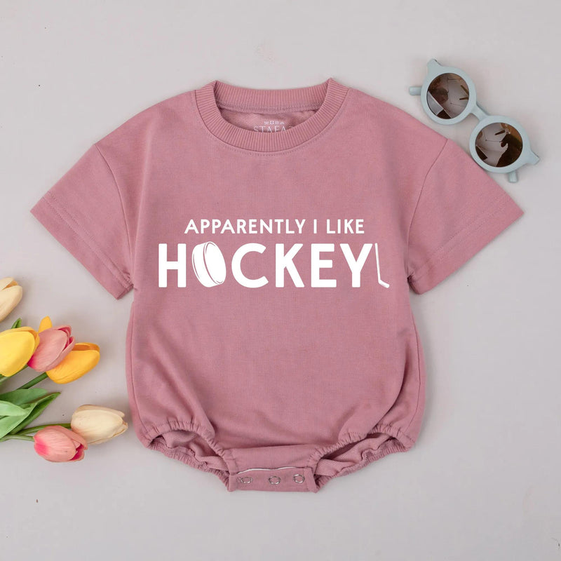 Funny Hockey Baby Romper with Green Puck and Stick Design Soft Cotton Outfit for Sports-Loving Families Baby Shower Gift or Birthday