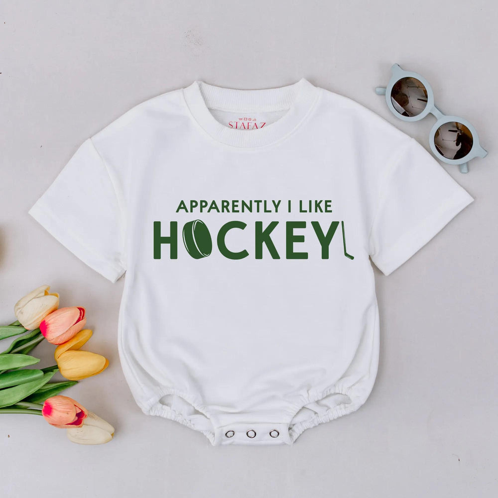 Funny Hockey Baby Romper with Green Puck and Stick Design Soft Cotton Outfit for Sports-Loving Families Baby Shower Gift or Birthday