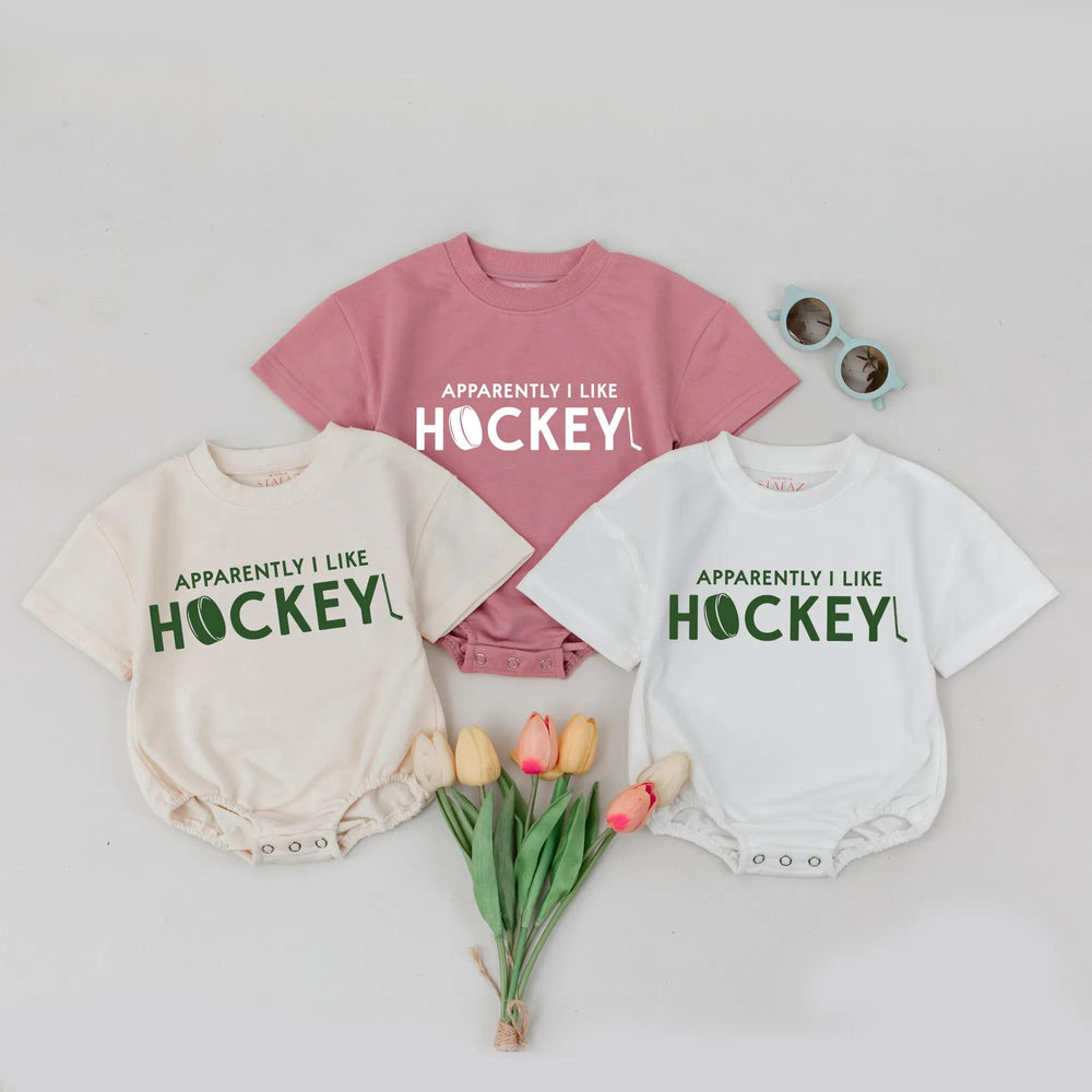 Funny Hockey Baby Romper with Green Puck and Stick Design Soft Cotton Outfit for Sports-Loving Families Baby Shower Gift or Birthday