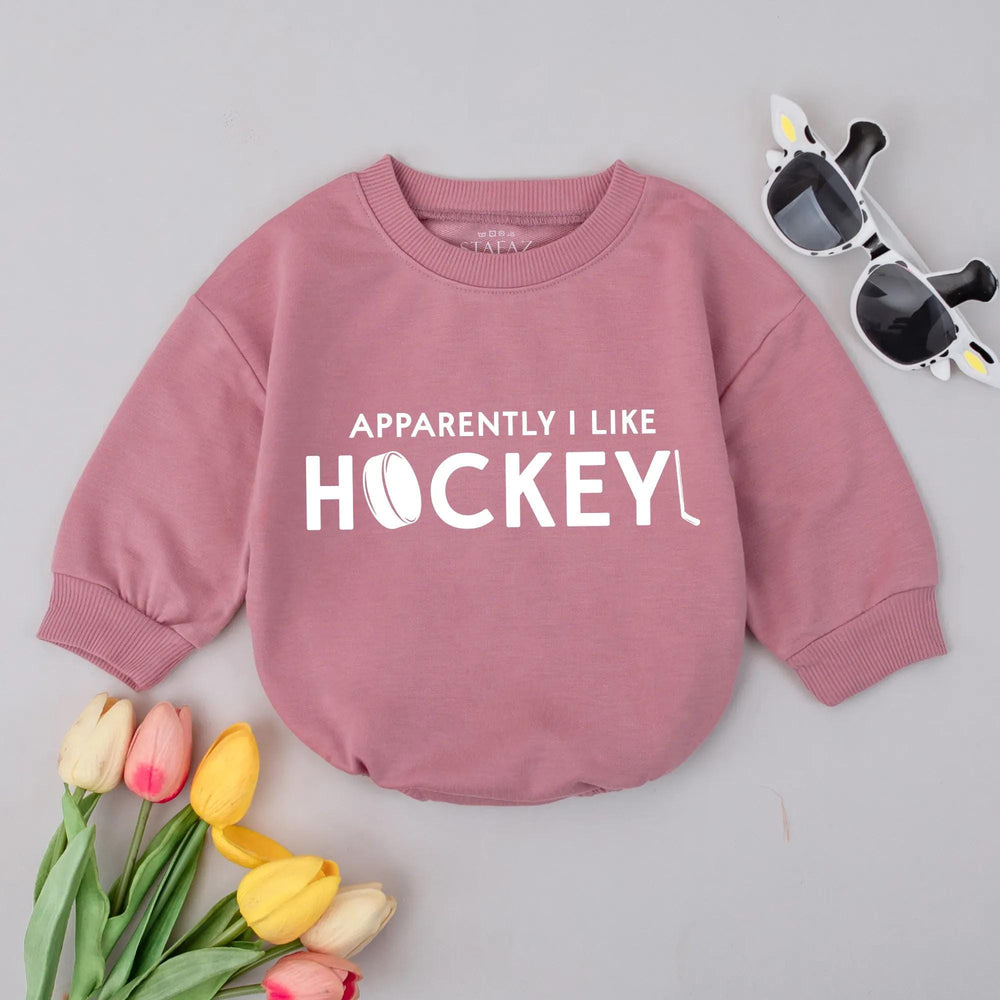 Funny Hockey Baby Romper with Green Puck and Stick Design Soft Cotton Outfit for Sports-Loving Families Baby Shower Gift or Birthday
