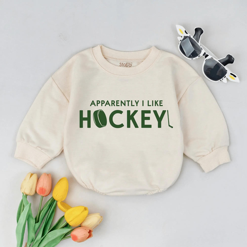 Funny Hockey Baby Romper with Green Puck and Stick Design Soft Cotton Outfit for Sports-Loving Families Baby Shower Gift or Birthday