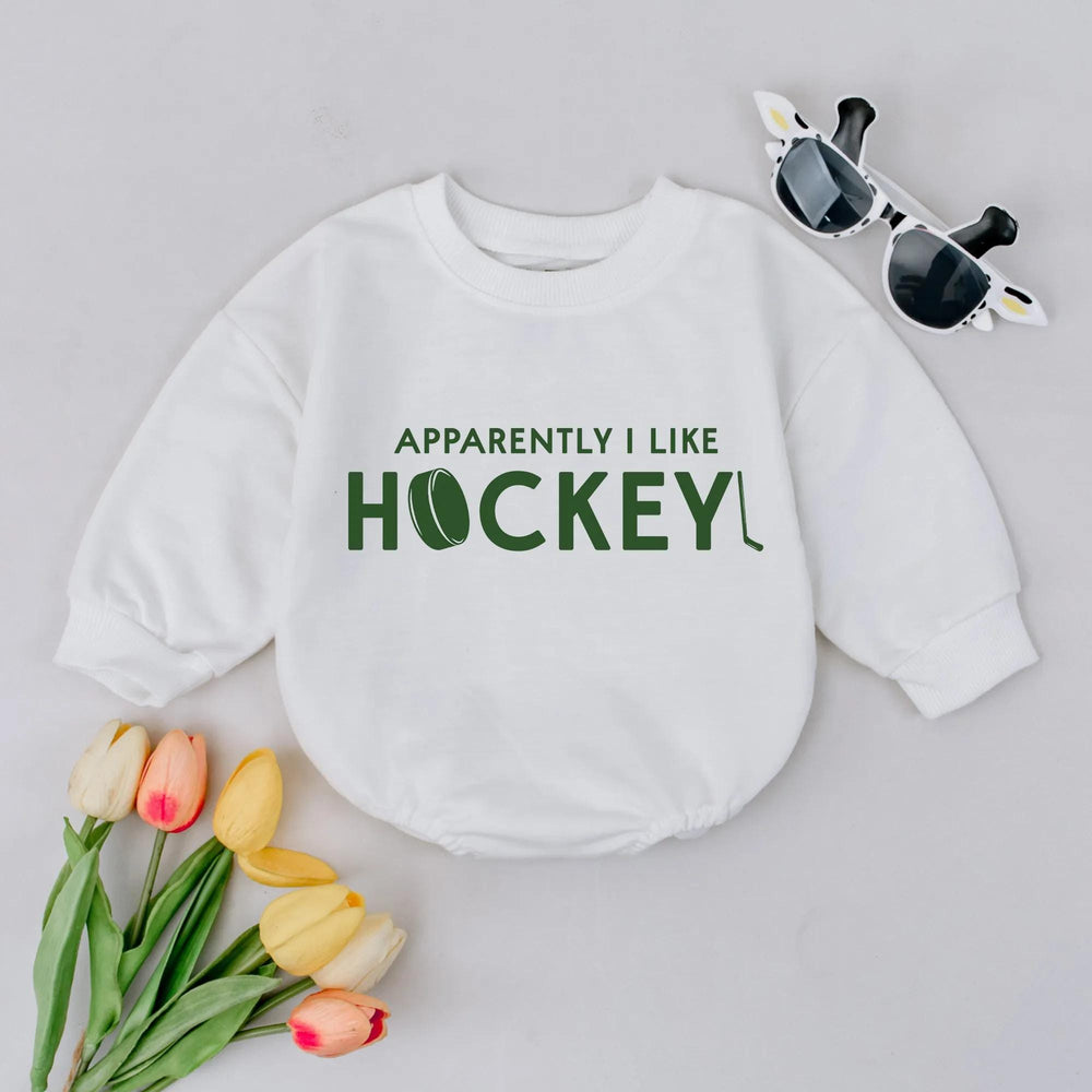 Funny Hockey Baby Romper with Green Puck and Stick Design Soft Cotton Outfit for Sports-Loving Families Baby Shower Gift or Birthday