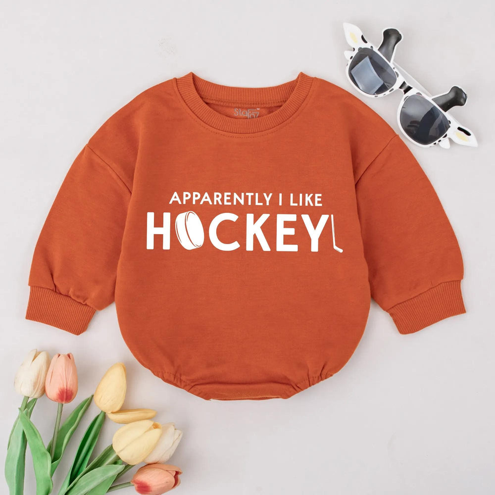 Funny Hockey Baby Romper with Green Puck and Stick Design Soft Cotton Outfit for Sports-Loving Families Baby Shower Gift or Birthday
