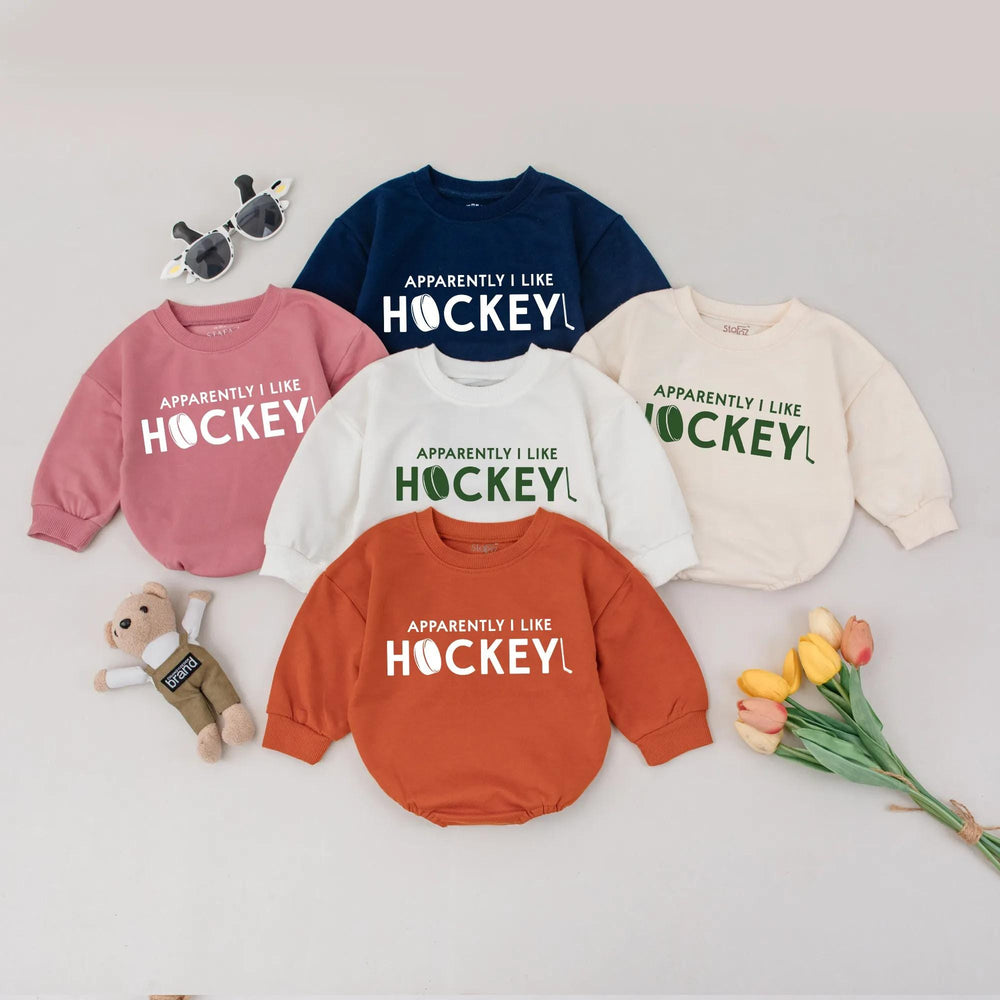 Funny Hockey Baby Romper with Green Puck and Stick Design Soft Cotton Outfit for Sports-Loving Families Baby Shower Gift or Birthday