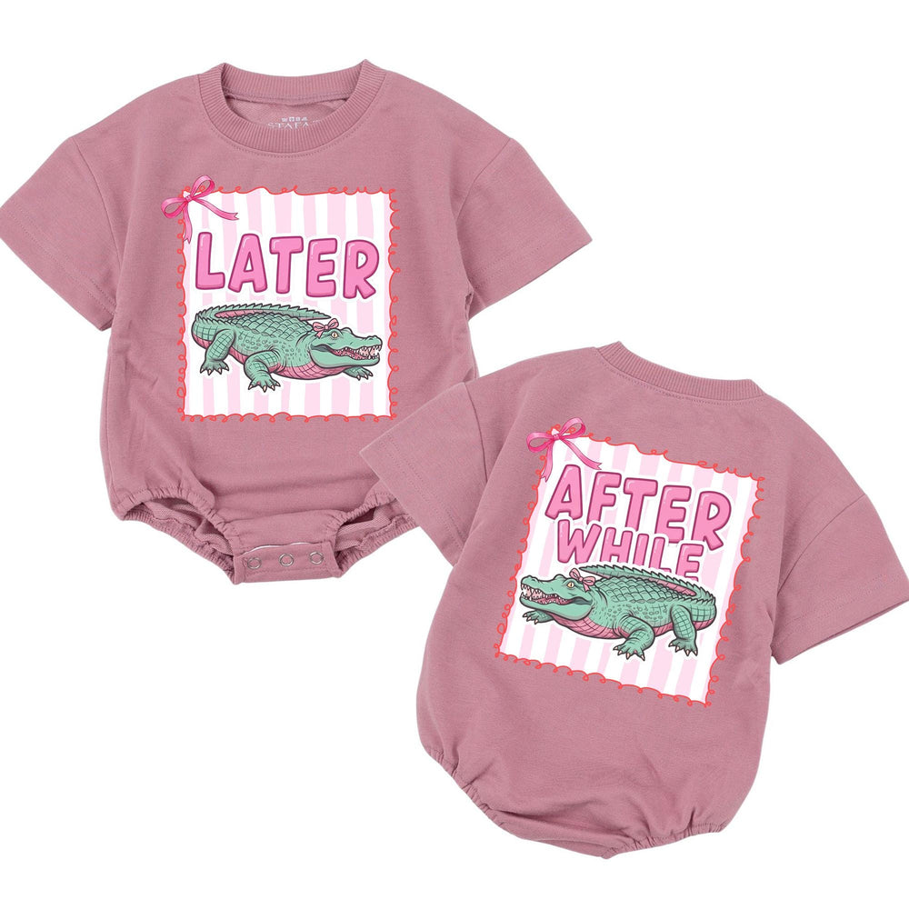 Funny Later Gator Baby Girl Romper with Pink Bow and Crocodile Design, Coquette-Inspired Infant Bodysuit, Cute Gift for Baby Showers