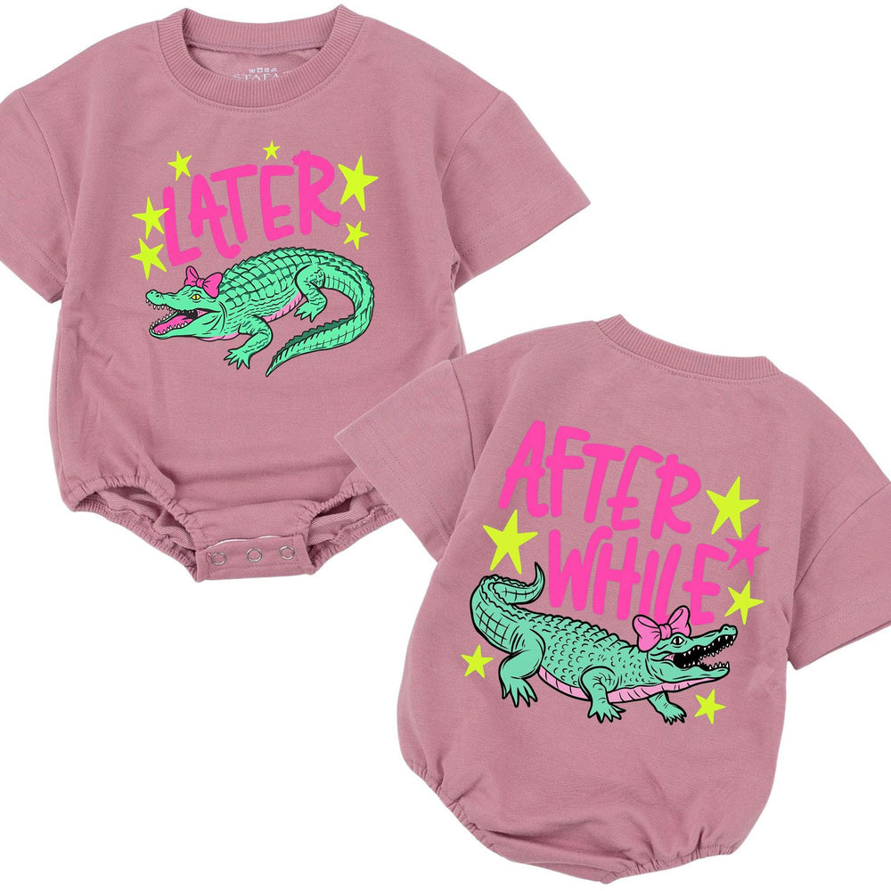 Funny Later Gator Baby Romper with Pink Bow Crocodile Design, Comfortable Cotton Infant Bodysuit Toddler Girl Outfit Fun Birthday Gift
