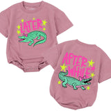Funny Later Gator Baby Romper with Pink Bow Crocodile Design, Comfortable Cotton Infant Bodysuit Toddler Girl Outfit Fun Birthday Gift