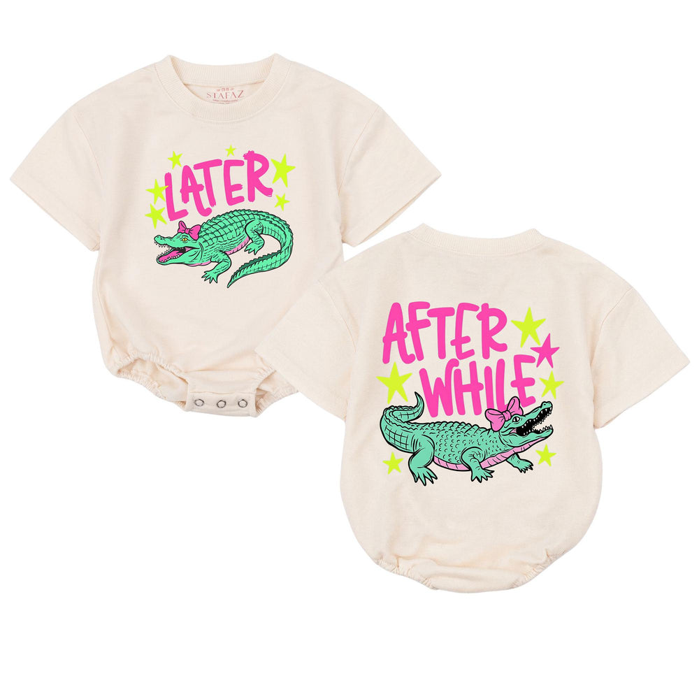 Funny Later Gator Baby Romper with Pink Bow Crocodile Design, Comfortable Cotton Infant Bodysuit Toddler Girl Outfit Fun Birthday Gift